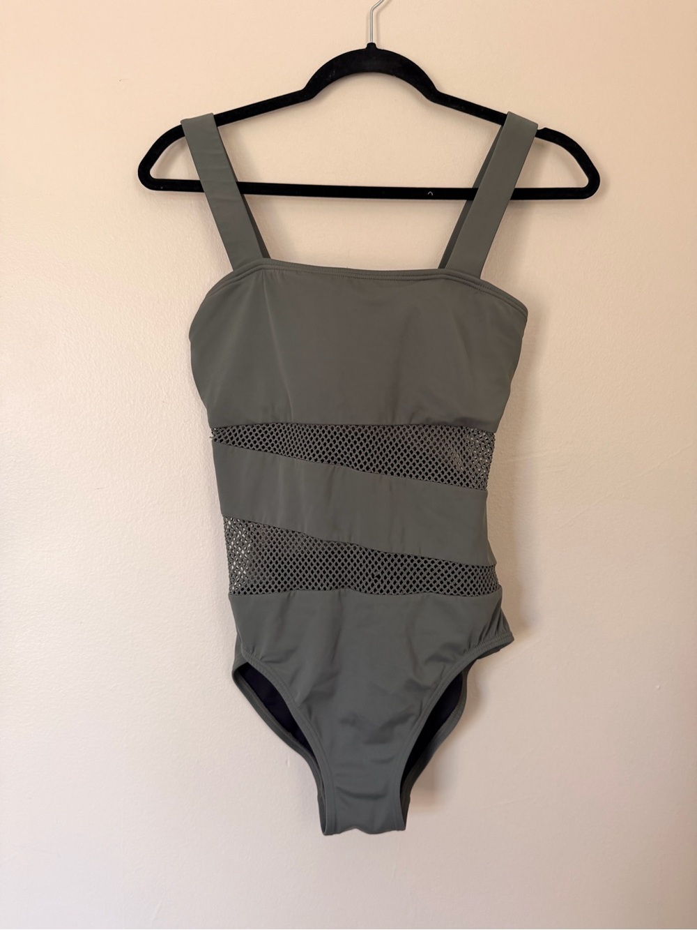 Carmen Marc Valvo Olive Green One-Piece Swimsuit with Mesh Insets Size 10